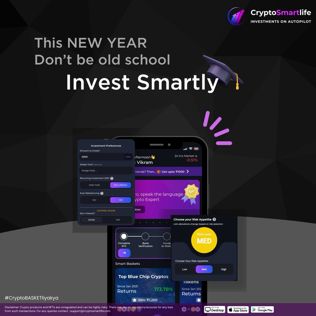 CryptoSmartlife's tweet photo. π§ Smart investing is an extension of the basic principles of investing
π€© This new year take smart investing decisions with #CryptoSmartlife
β³ Recurring Investments
πͺ Crypto Baskets
βοΈ Bring your own exchange
π Buy and sell #Crypto within seconds.
https://t.co/aHVusD0bNG https://t.co/7P2DmUADzr