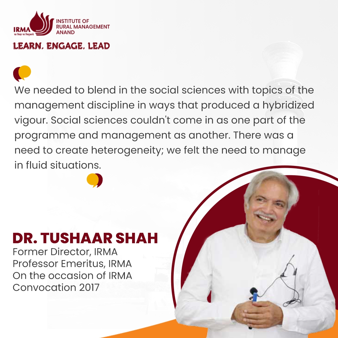 The purpose of developing management skills that fulfil social needs requires a curriculum that puts the reason for solutions before the ability to solve and inculcates a sense of serving a higher purpose for the overall development of individuals. 

#IRMA #ruralmanagement