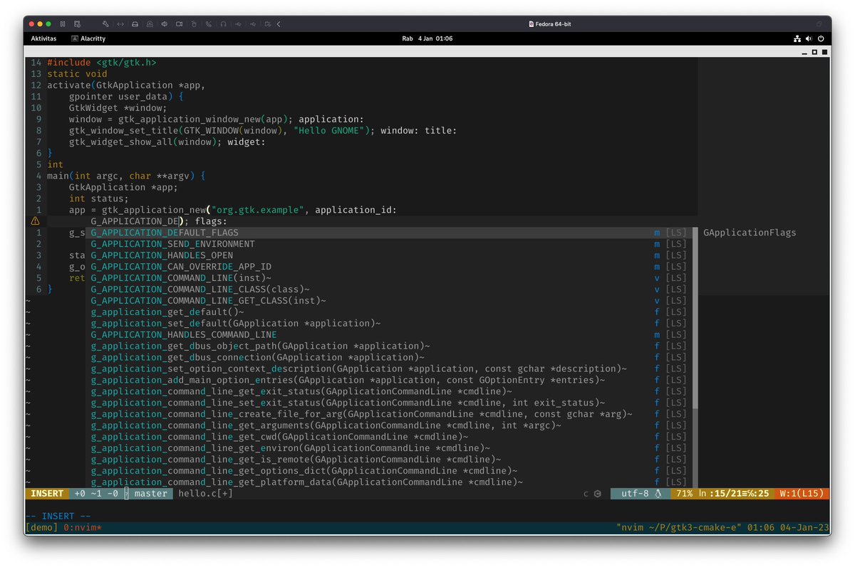lynxluna's tweet image. Doing #Sysprog in Linux is not bad now. Even with cross compilation.
Autocomplete and indexing works beautifully on neovim.