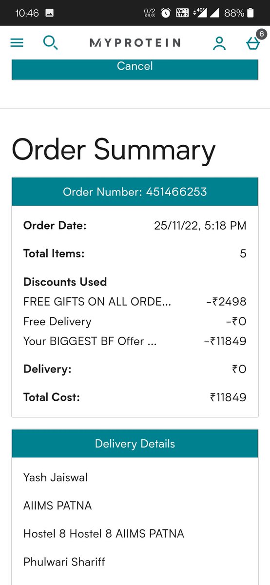 stoned_medico's tweet photo. What a terrible service from such a renowned company ! 
It's been more than 36 days and I haven't received my order or a refund . 
11000 stuck for a month. 
11000/- mean a lot for a college student.
@Myprotein
@MyproteinUS @jagograhakjago @PIBConsumerFood https://t.co/N8H9vhzRDI