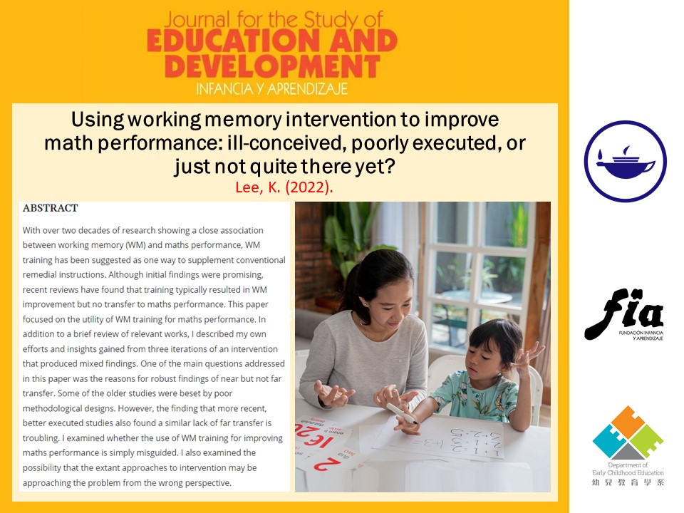jsed_infancia's tweet photo. “Using working memory intervention to improve math performance: ill-conceived, poorly executed, or just not quite there yet?” 
https://t.co/XdLuS0x64Y 

By Kerry Lee 

#education #research #workingmemory #wm #mathperformance https://t.co/6DWgzeNbqp