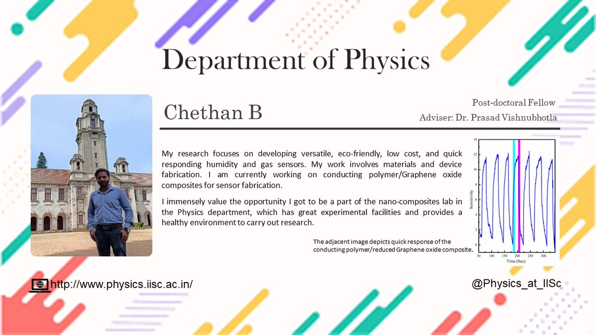 Physics_at_IISc's tweet photo. Meet Chethan B (@ChethanbChetu), a post-doctoral fellow working towards developing novel humidity and gas sensors.
#physicsatiisc #physicspdf #physicsstudentprofile https://t.co/bUb33YopkA