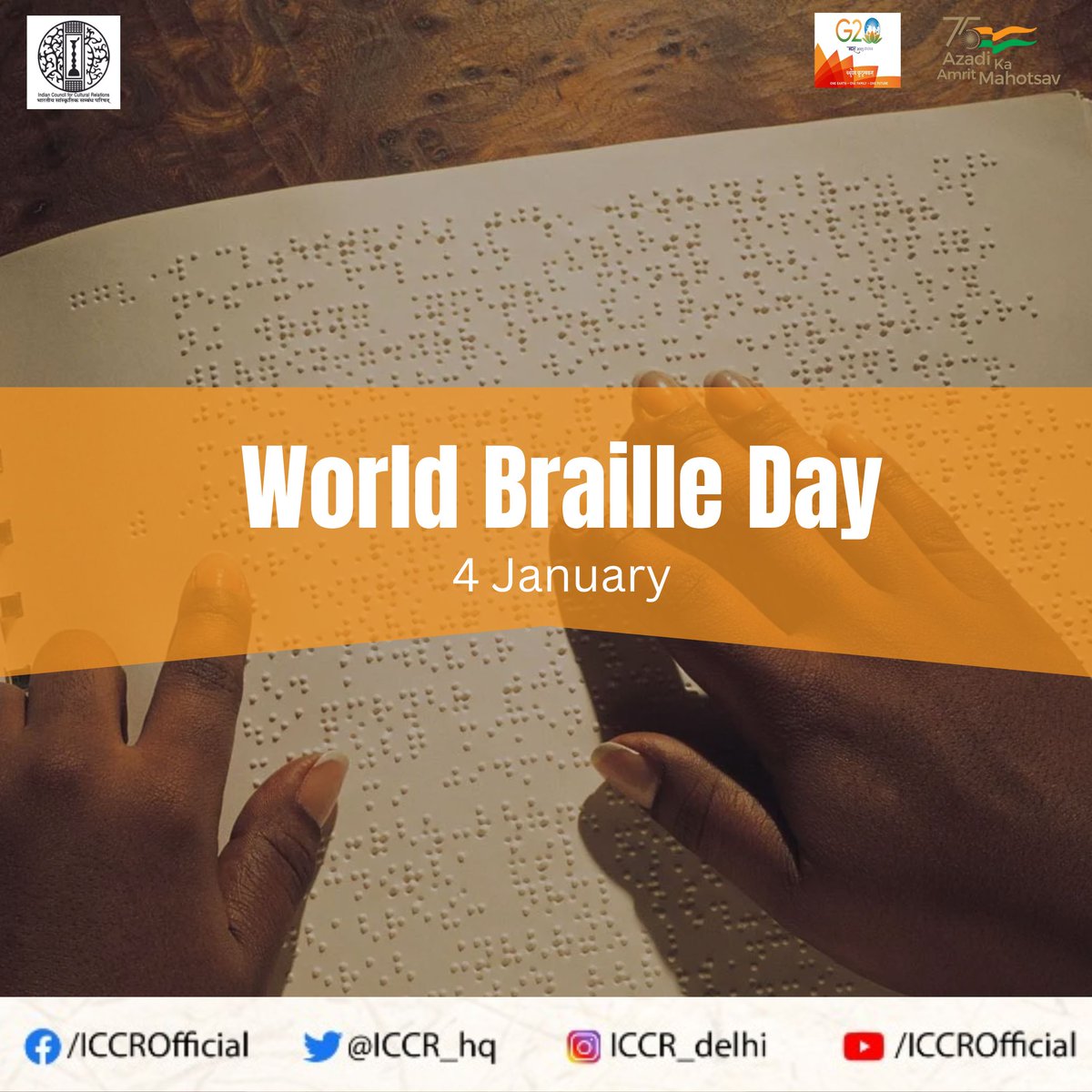 'Braille is Knowledge, and Knowledge is Power' 
-Louis Braille

ICCR observes World Braille Day to raise awareness of the importance of Braille as a means of communication. 

@ktuhinv @UN 

#Braille #WorldBrailleDay2023 #brailleday
