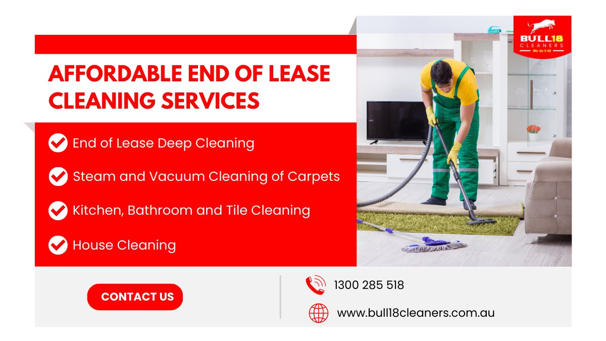 ✅Affordable End of Lease Cleaning Services-

➡️End of Lease Deep Cleaning
➡️Steam and Vacuum Cleaning of Carpets
➡️Kitchen, Bathroom and Tile Cleaning
➡️House Cleaning

Visit Us -
🔗 bull18cleaners.com.au/end-of-lease-c…

Call Us -
📞 1300285518

#cleaningservice #professionals #carpetcleaner