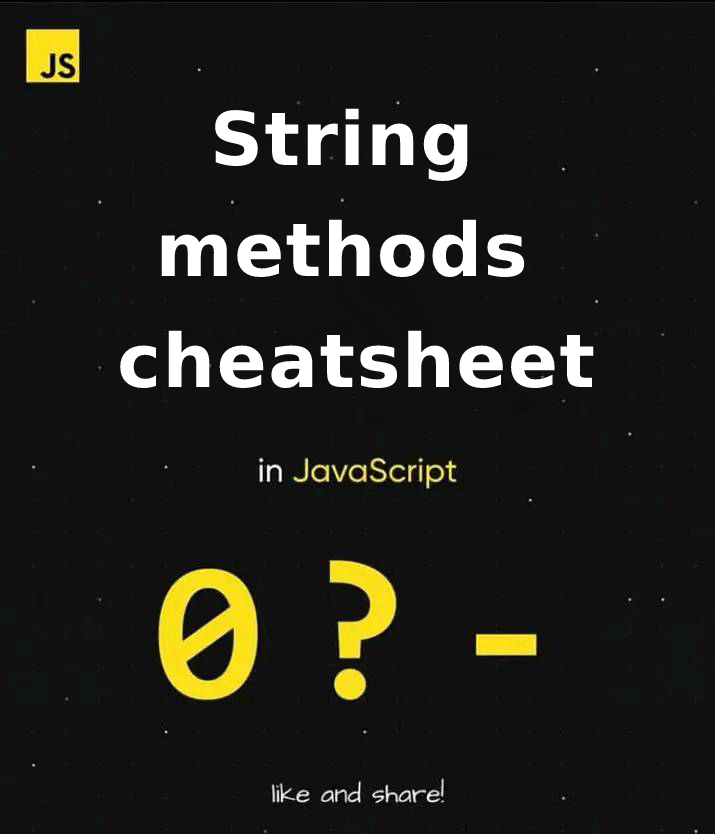 LessonSilent's tweet photo. String methods cheatsheet #javascript

#100daysOfCode #coding #hourofcode #Blogger  #DevHighlights #codeincommunity #developers #javascriptd #tech #OurBloggingLife #angularjs #ReactJS #JavaScriptKicks #HTML #CSS #NodeJS https://t.co/y1GvM90kfL