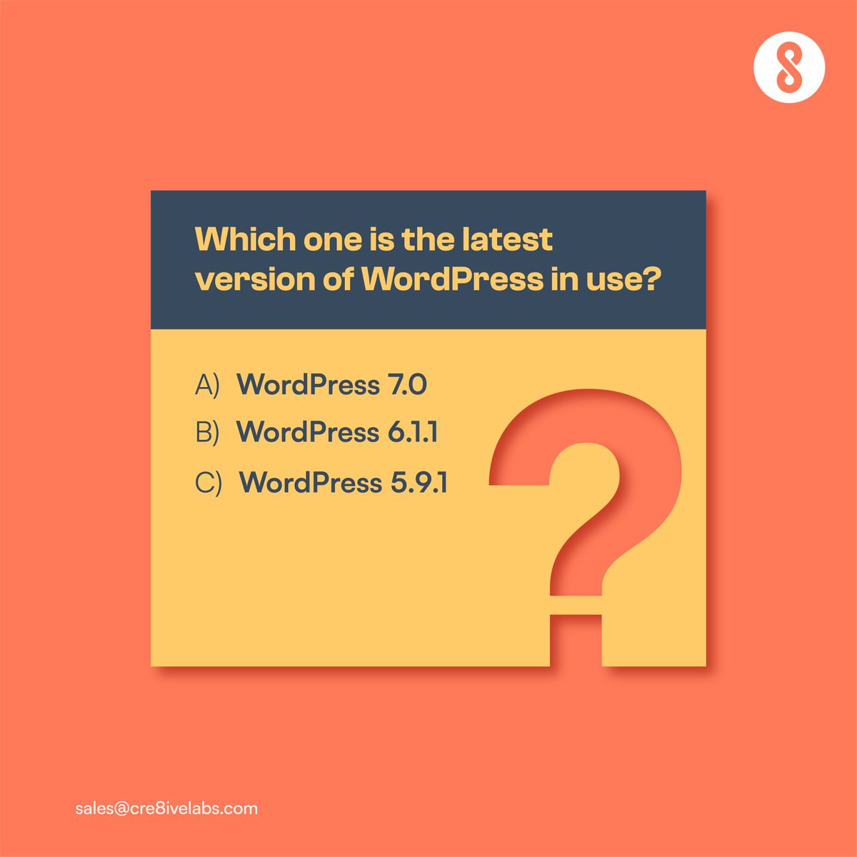 Hola all the WordPress Developers. Can you answer the below question...? Let's check the awareness of WordPress versions among the developers.

#WordPress  #wordpressdeveloper #wordpressdevelopers #wordpressexpert #wordpresstips #wordpresswebsitedesign #developers #ecommerce