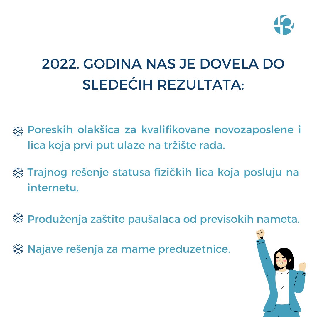 dzsrbije's tweet photo. U 2022 godini smo se zajedno izborili za:

💼Poreske olakšice za kvalifikovane novozaposlene i lica koja prvi put ulaze na tržište rada
💻Trajno rešenje statusa fizičkih lica koja posluju na internetu
🪙Produženje zaštite paušalaca od previsokih nameta
⬇️ https://t.co/wjANOfyHc9