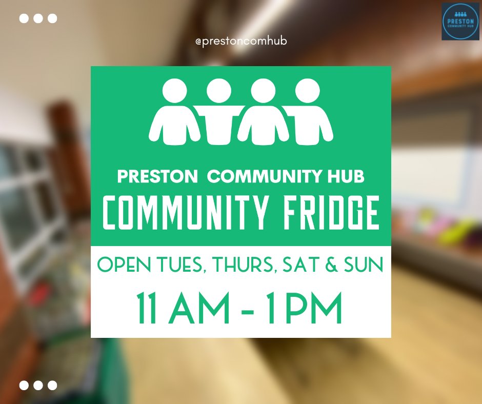 Community Fridge Operating Hours ⏰

For more information contact us:
📧: hub@prestoncommunity.co.uk
📞: 07517339887

#prestoncommunityhub | #preston | #Lancashire | #Charity | #Community | #communityfridge