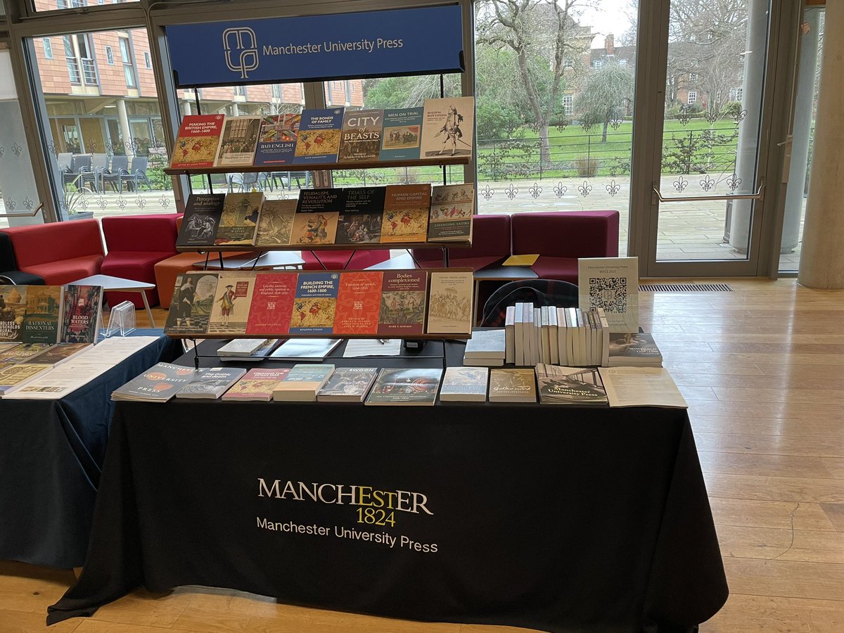 Excited to be back at the @BSECS conference! Come by to see all the new @ManchesterUP titles and talk books #BSECS2023