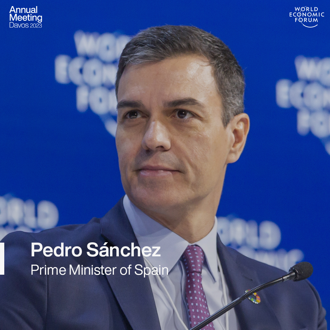 .<a href="/sanchezcastejon/">Pedro Sánchez</a>, Prime Minister of Spain, will join the <a href="/wef/">World Economic Forum</a>’s Annual Meeting on 16-20 January to discuss how Europe can work together to address regional challenges in 2023. wef.ch/wef23 #wef23. <a href="/desdelamoncloa/">La Moncloa</a>
