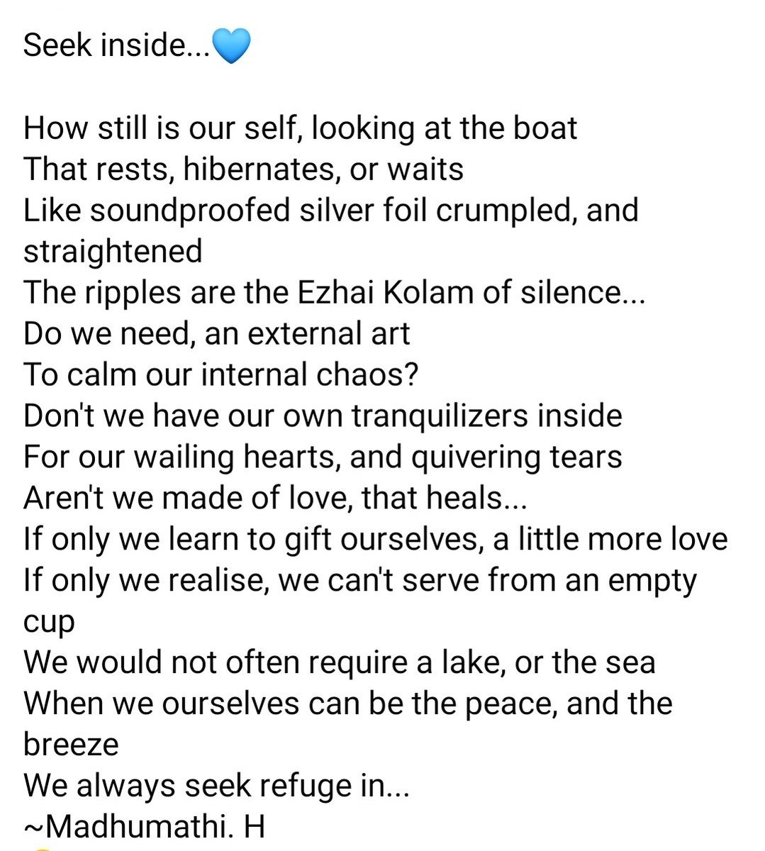 Madhumathi_Inks's tweet photo. "Seek inside..."
#Silence #Seeking #SeekInside
#Poetry #WritingCommunity #poetrylovers #naturelovers #NatureMentors #Boat #Lake #Art #selflove #selfcare https://t.co/GQrFXYnwAw