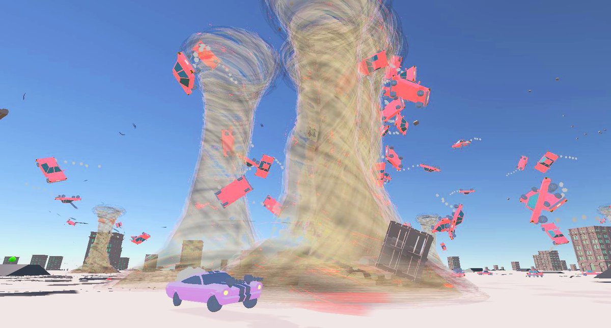 screenshot of one of our upcoming games involving cars and tornadoes anyone?