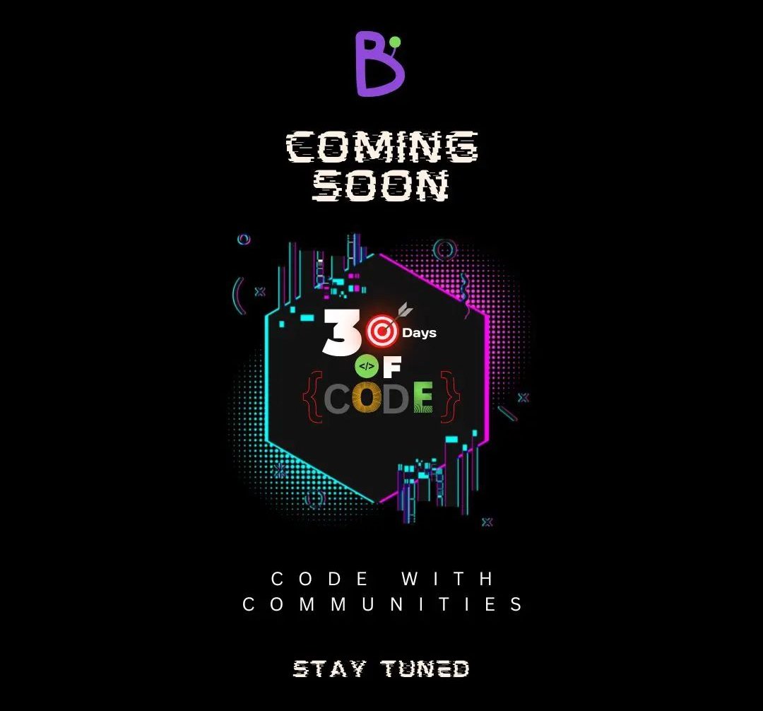 bubbleupcmty's tweet photo. Hola Bubblers, we are coming up very soon with 30 days of code challenge 🥳 .

stay tuned &amp; follow us on linkedin! https://t.co/gs9ayWr0Cl