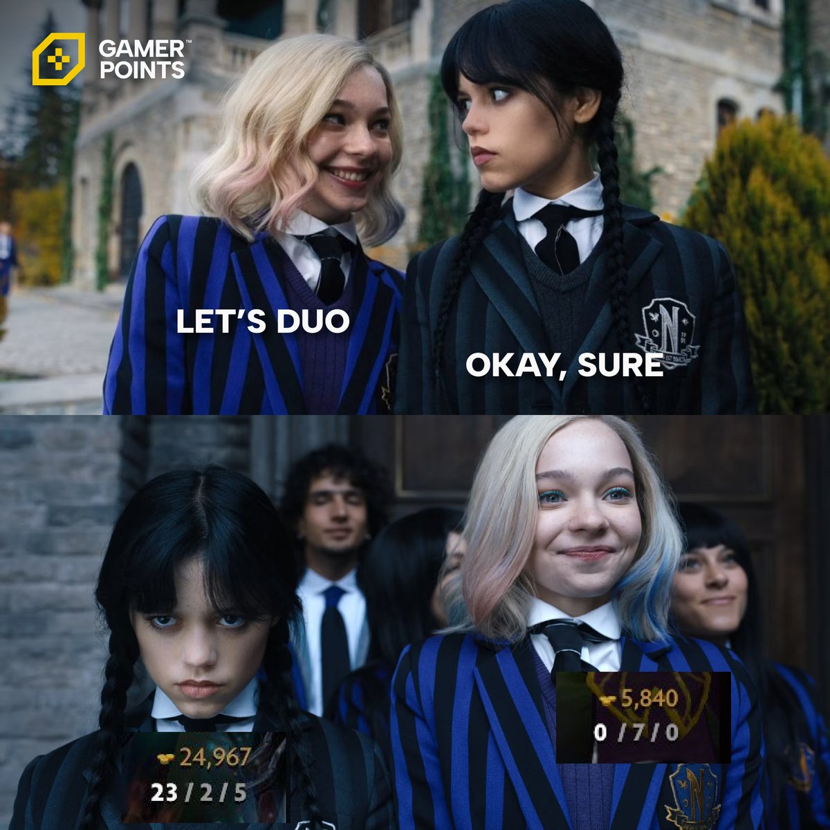 TheGamerPoints's tweet photo. When your friend asks for a duo. 🤷‍♂️🤦‍♂️

Tag that one friend below! 🤣

#GamerPoints #playandearn #meme https://t.co/BJMaxiDnPi