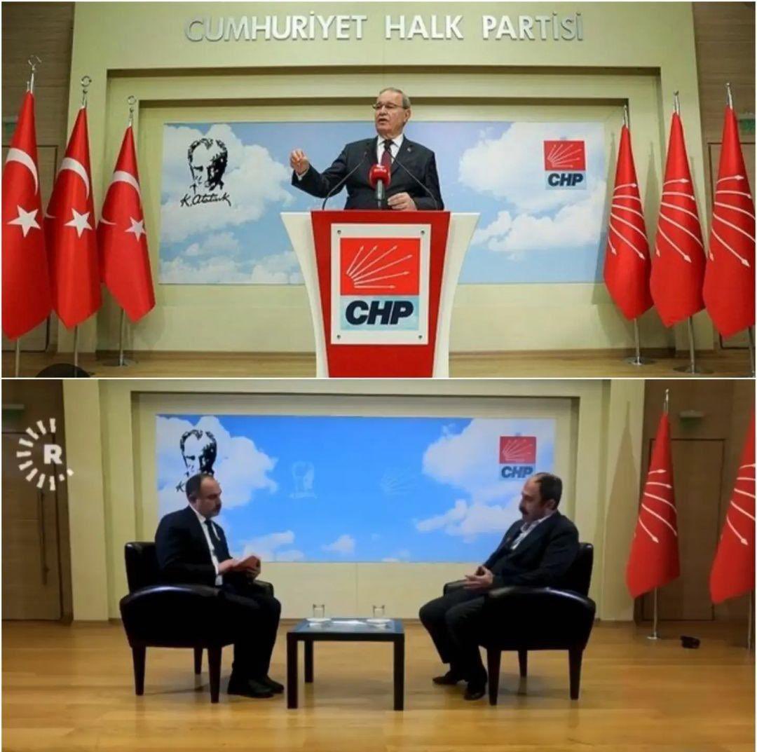 TurkcuPaylasim's tweet photo. Kılıçdaroğlu'nun başdanışmanı Nuşirevan Elçi'nin, PKK’nın yayın organı Rudaw TV'ye verdiği röportaj sırasında genel merkezdeki Türk bayrakları kaldırıldı. https://t.co/MpqIM3w3gN
