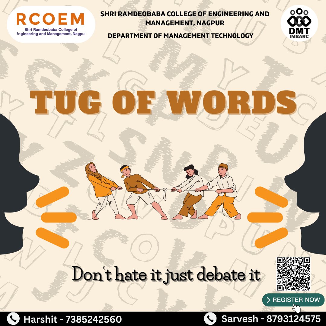 DRcoem's tweet photo. Tug of words🗣️
"Good ideas and innovations is the result of human interactions and debates."🔥
Hurry up🥳⌛
Scan the QR or use the link in @imbarc_dmt bio to register NOW!🤩

#surprisinglymbaintegrated #nureka23 https://t.co/xIlqagbzOa