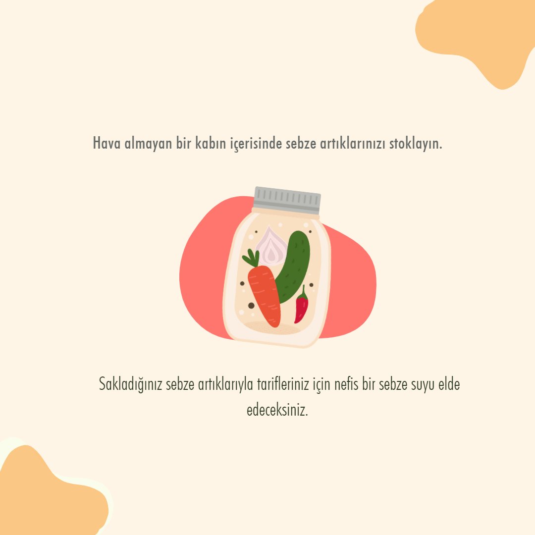 “Mutfak İçin Sıfır Atık Önerisi” serimiz ile geldik! 💚♻️

Hava almayan bir kabın içerisinde sebze artıklarınızı stoklayın. Sakladığınız sebze artıklarıyla tarifleriniz için nefis bir sebze suyu elde edeceksiniz. 😋

#ZeroWaste #PlasticFree #SıfırAtık #GıdanıKurtar #Kitchen