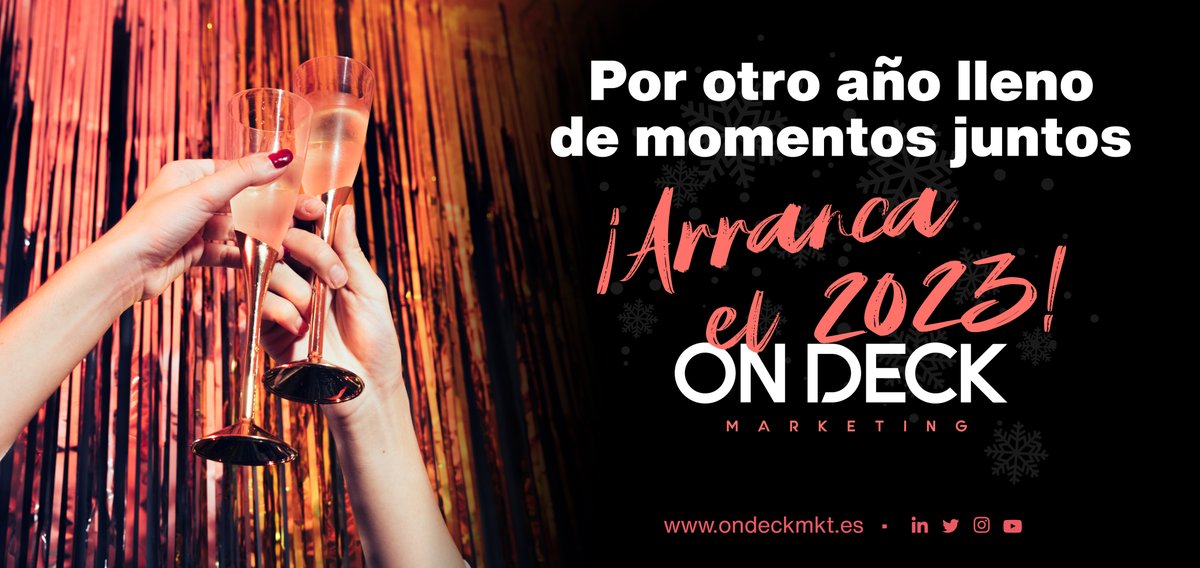 ondeckmkt's tweet photo. Arrancamos 2023 y es momento de volver a empezar, retomar los #teambuilding, la #RSC y los #eventos de empresa.
Gracias por estar ahí con nosotros. Feliz Año🎉
#marketingdigital #agenciademarketing #marketingonline #marketingagency #eventos #eventosdigitales https://t.co/8dn0ntII2v