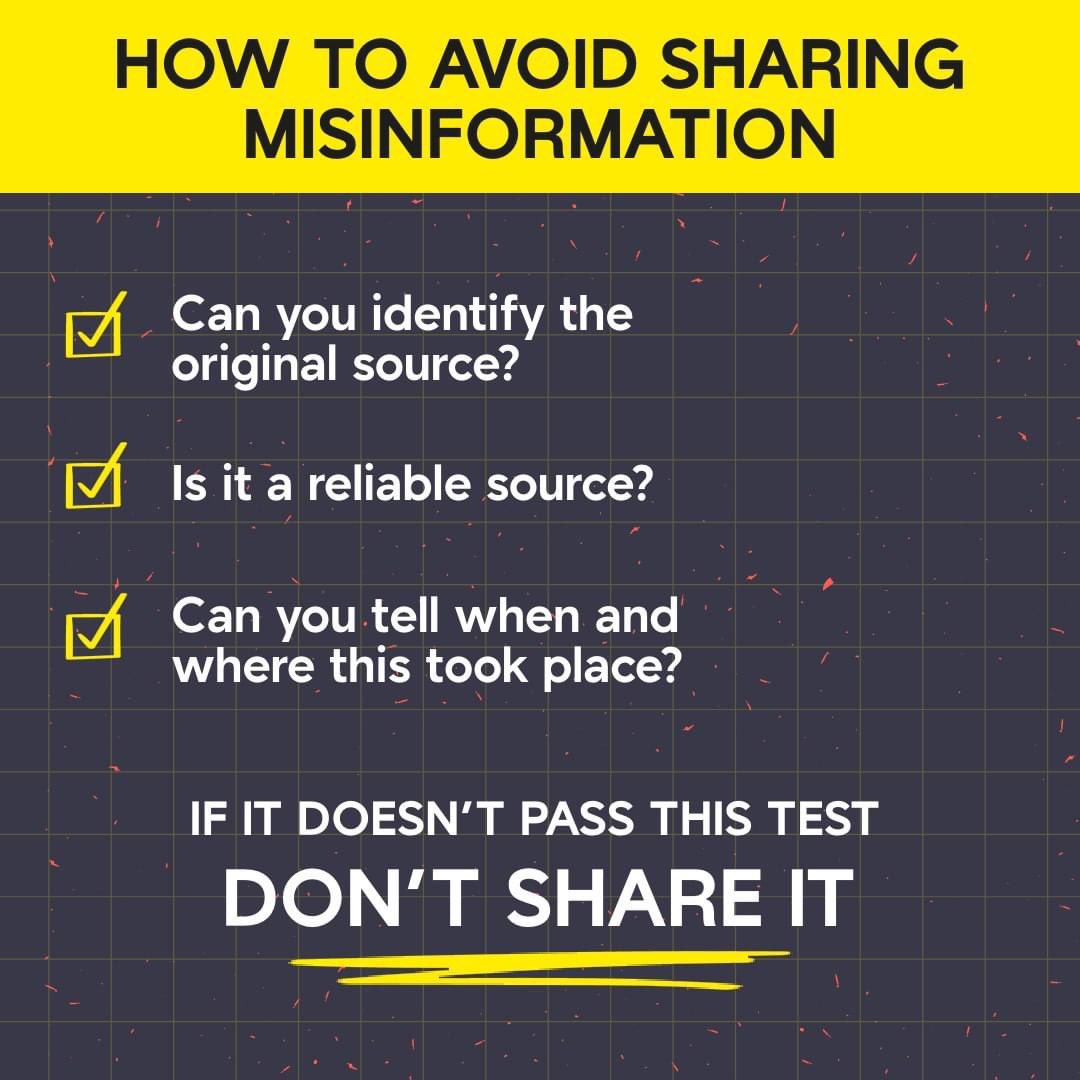 It's easy to share misinformation if you're not paying attention. Play your part to stop the spread: shareverified.com 
#PledgeToPause
#TakeCarebeforeYouShare