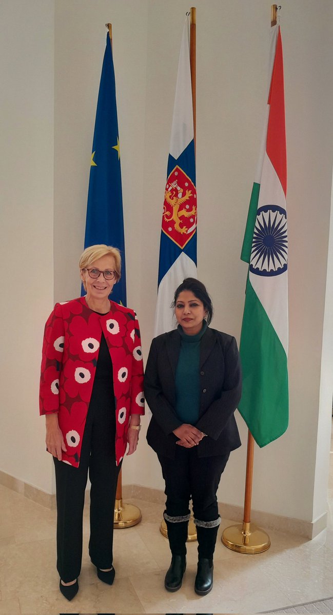 Truly honored and delighted to meet today  Her Excellency Ritva mam @AmbKoukkuRonde  who has been a EUGenderchampion @EU_in_India @FinlandinIndia. Had a vibrant discussion on gender equality over her generous invitation for lunch.Great start to 2023 @gsachdevajnu @ErikafHllstrm1