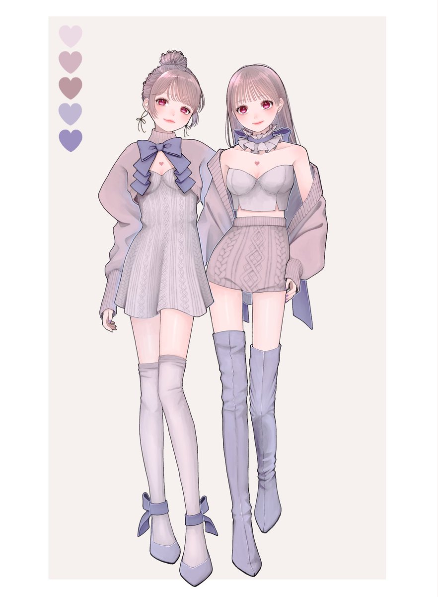 「ケーブルニットの女の子たち 」|胡月のイラスト