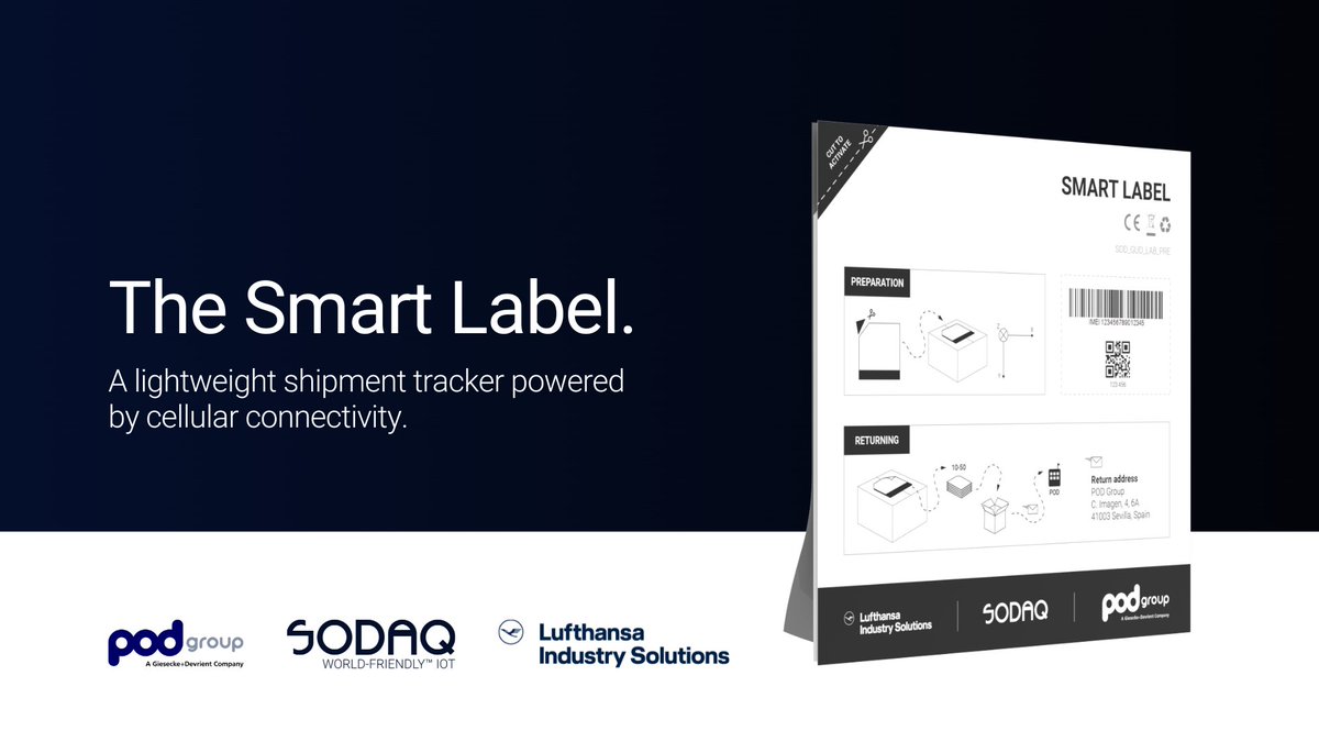 SODAQ’s hardware + Lufthansa Industry Solutions software + Pod Group’s global connectivity = Smart Shipping Label! We are very proud of this exciting collaboration and result, an ultra-thin label with a printed battery. Discover more at:  hubs.ly/Q01wYCwf0
#SODAQ #NLatCES