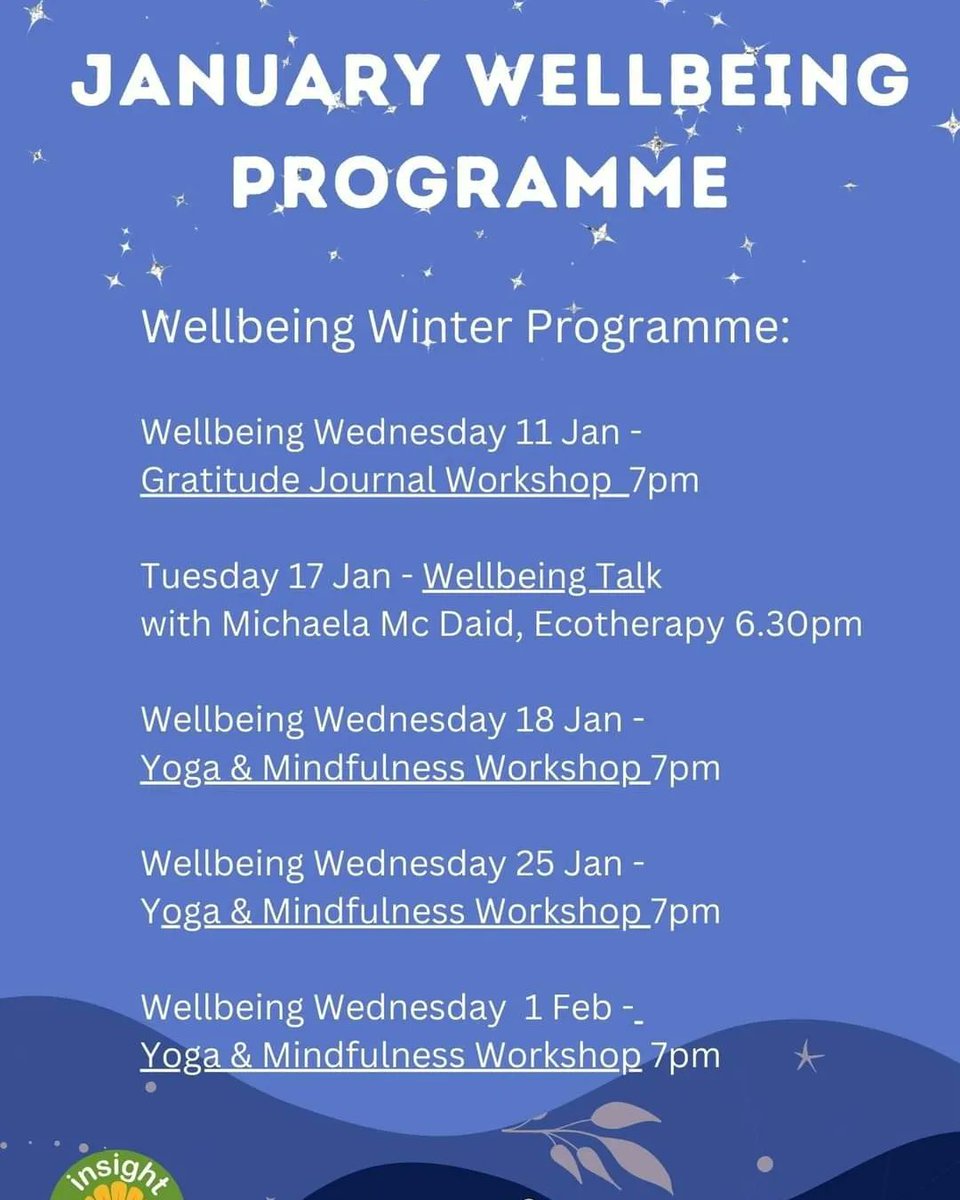 InsightInish's tweet image. Our January Wellbeing Wednesdays programme (&amp;amp; more) kick off next week! Who says January has to be blue?! DM us to book or for details #WellbeingWednesdays #Wellbeingprogramme #WhatsOnInishowen #BeattheBlues