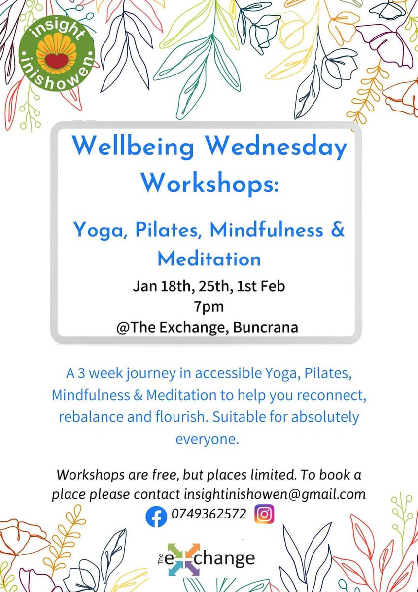 InsightInish's tweet image. Our January Wellbeing Wednesdays programme (&amp;amp; more) kick off next week! Who says January has to be blue?! DM us to book or for details #WellbeingWednesdays #Wellbeingprogramme #WhatsOnInishowen #BeattheBlues