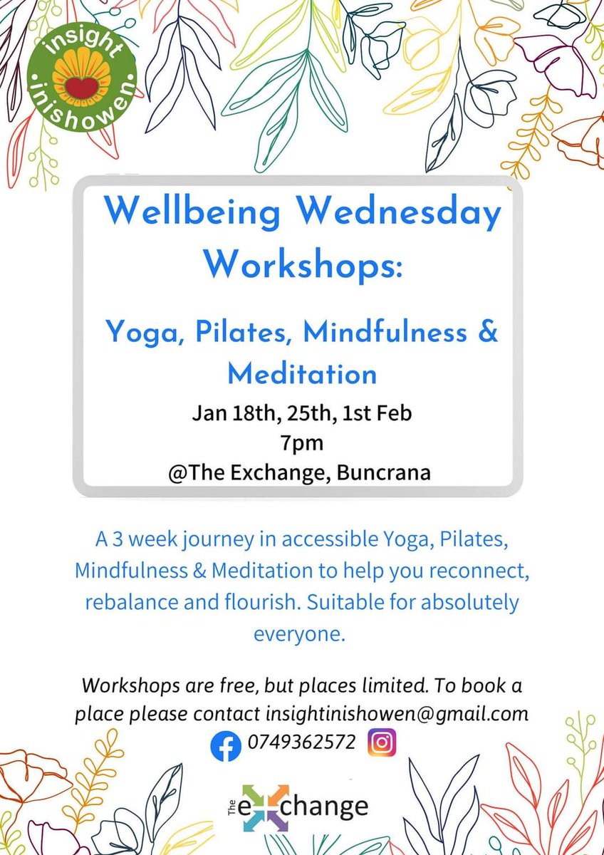 Our January Wellbeing Wednesdays programme (& more) kick off next week! Who says January has to be blue?! DM us to book or for details #WellbeingWednesdays #Wellbeingprogramme #WhatsOnInishowen #BeattheBlues