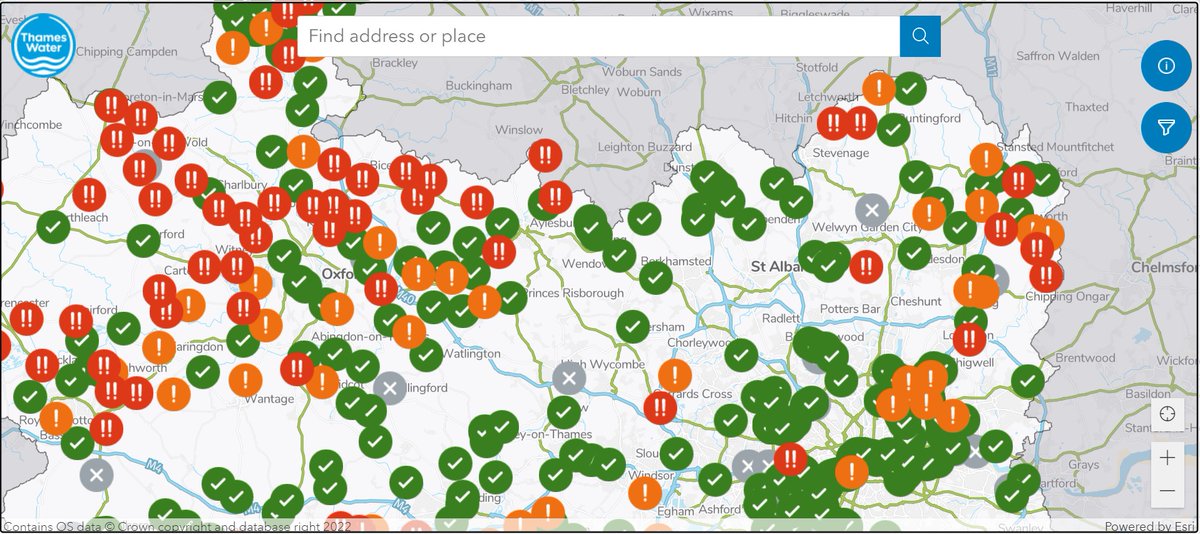 LDNWaterkeeper's tweet image. You can now see Thames Water&apos;s sewer overflows in real-time.
Check if sewage is being discharged to a river in your park.
It&apos;s a good step, much better than yearly lists of data. 
It increases accountability &amp;amp; shows the true performance of infrastructure.
thameswater.co.uk/edm-map