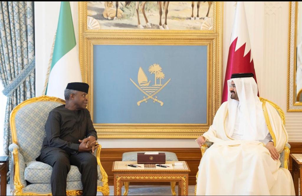 DohaEmbassy's tweet photo. The Vice President of the Federal Republic of Nigeria 🇳🇬, His Excellency, Prof. Yemi Osinbajo was on Tuesday 3, January met with his counterpart, the Deputy Amir of the State of Qatar 🇶🇦 His Highness, Sheikh Abdullah bin Hamad Al-Thani at the Amiri Diwan. https://t.co/Rn6GlwFQt3