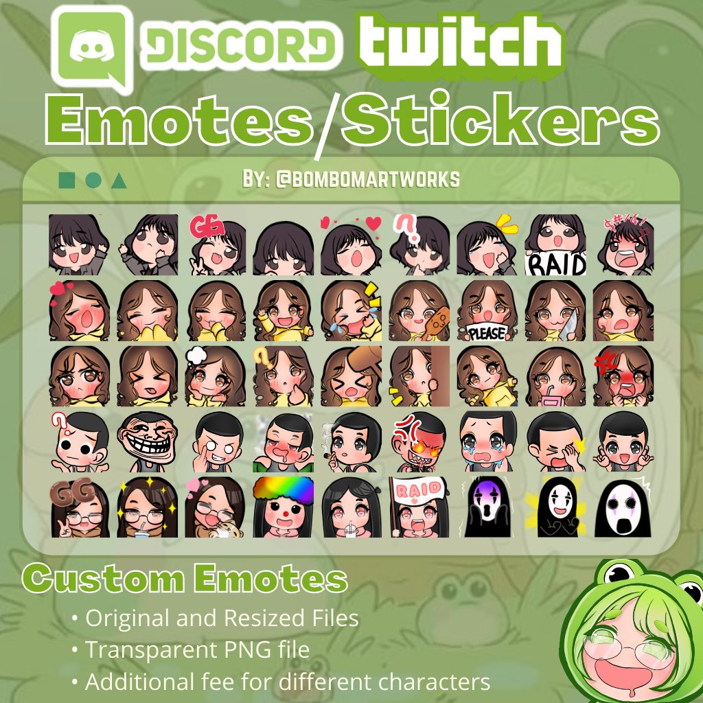 ahtebom's tweet photo. OPEN FOR COMMISSIONS
π± CUSTOM EMOTES/STICKERS
Price:10$/300php per Emote
Set of 3 β 20$ / 500php
Set of 6 β 50$ / 1500php
Set of 10 β 80$/2500php
π±SUB AND BIT BADGES:
πOne Base Design
Price:8$/150php per Badge
Set of 3 β 20$/300php
Set of 6 β 35$/500php
#emotes #emoteartist https://t.co/XXTDum2nE9