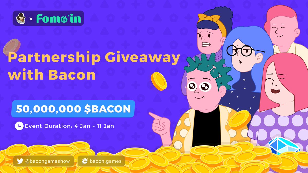 🥳🥳Massive #fcfs #Airdrop 🏆🏆
🎁Total Pool: 50,000,000 $BACON Token #Giveaway

To Enter⤵️
➡️Follow <a href="/Fomo__in/">Fomoin</a> &amp; @bacongameshow
➡️❤️, RT &amp; Tag 3 frds
➡️Complete #Gleam : gleam.io/Ey7vB/-fomoin-…

⏳Ending 11 Jan
#Giveaways #Airdrops #BSC #P2E #Earn #BTC #Giveaway2023 #Bacon #Web3