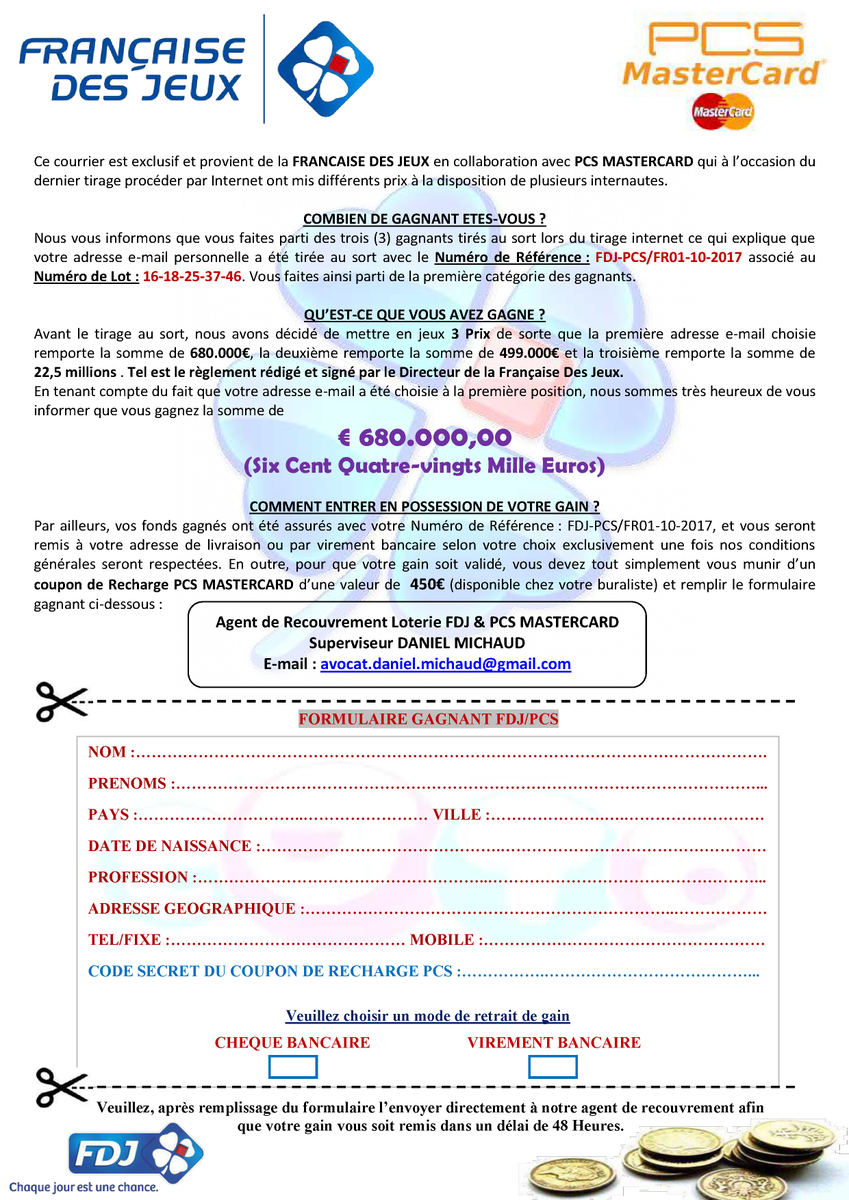 Quel bonheur ce matin, en découvrant ce gain dans notre boîte mails de sauf que... ben oui, c'est une arnaque!

Ne répondez jamais à ce genre de courriel, JAMAIS!

Nous comptons sur vous pour sensibiliser les personnes vulnérables de votre entourage.