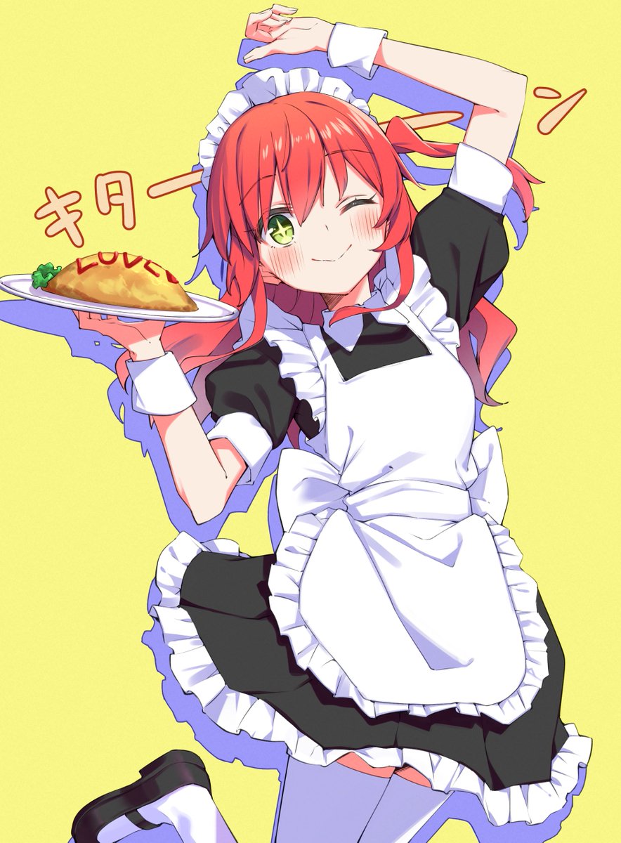 1girl omurice maid omelet solo one eye closed maid headdress  illustration images