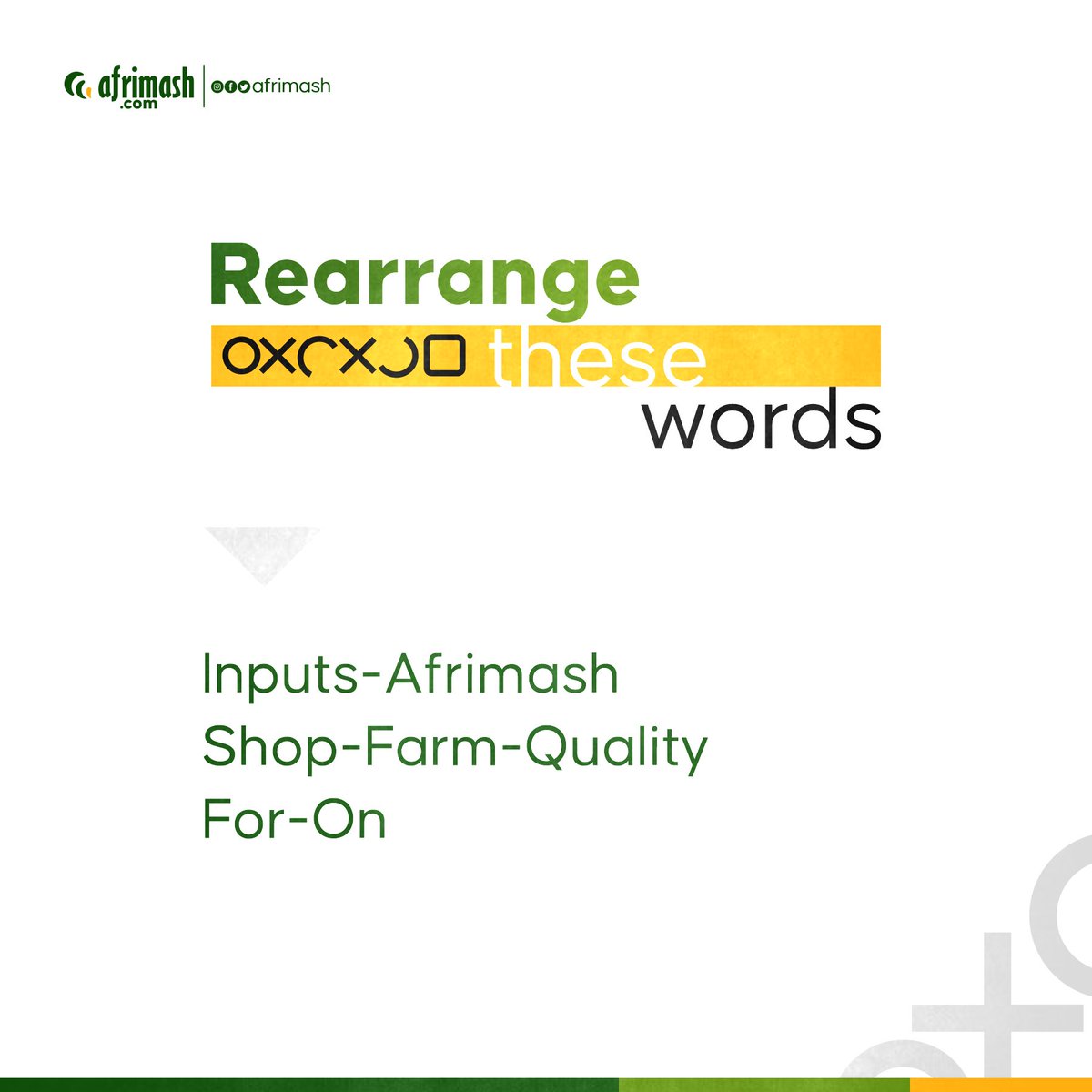 afrimash's tweet photo. We would love to see what you would come up with! rearrange these words to form a sentence in the comments section.
#afrimash #rearrange #unscramblewords #reintroducing #farmneeds #farminput #farmsupplies #farmsupport #farmersinnigeria #smallscalefarmers #agritech #ecommerce https://t.co/vnkLMA6bM2