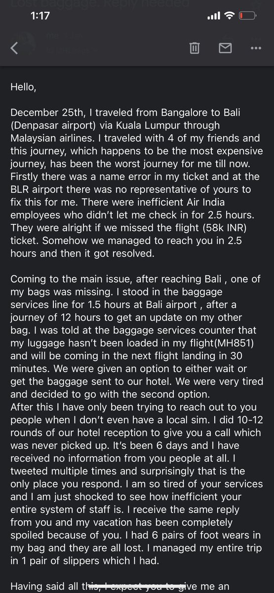 aradhya1402's tweet photo. No reply from @MAS on this email yet. Also don’t book these airlines at all as they have no representative in India. They don’t pick up calls. They are very slow and inefficient as you can already see. https://t.co/jil0TLMpgc