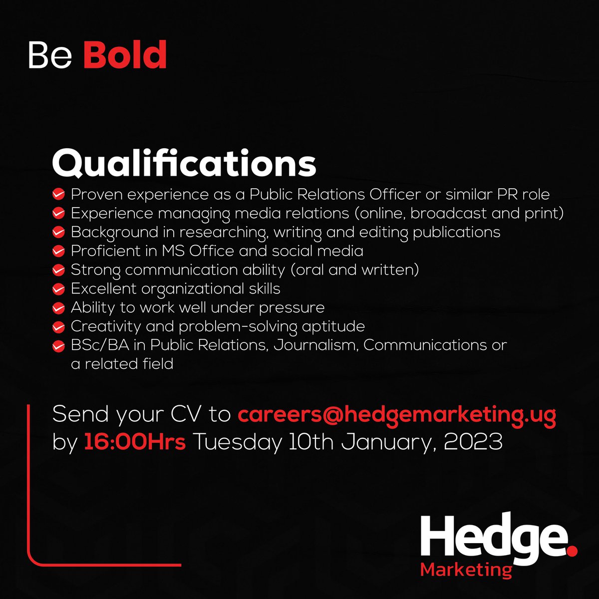 HedgeMarketing's tweet photo. New Job Alert!
This is your opportunity to join the #BoldSquad
We are a vibrant team that is ever learning, experimenting and evolving for the better.
Send through your CV for an opportunity to join us.
#BeBold https://t.co/aq91n3XvJJ