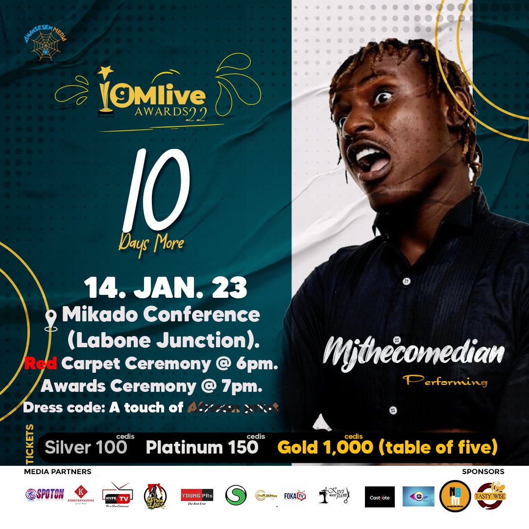BaahMultimedia's tweet photo. It's about the GM live awards "22 happening on the 14th of January inside Mikado, Labone Junction 
Tickets 100, 150, 1,000.
@Nathanielquay https://t.co/MBcjYpPbQv