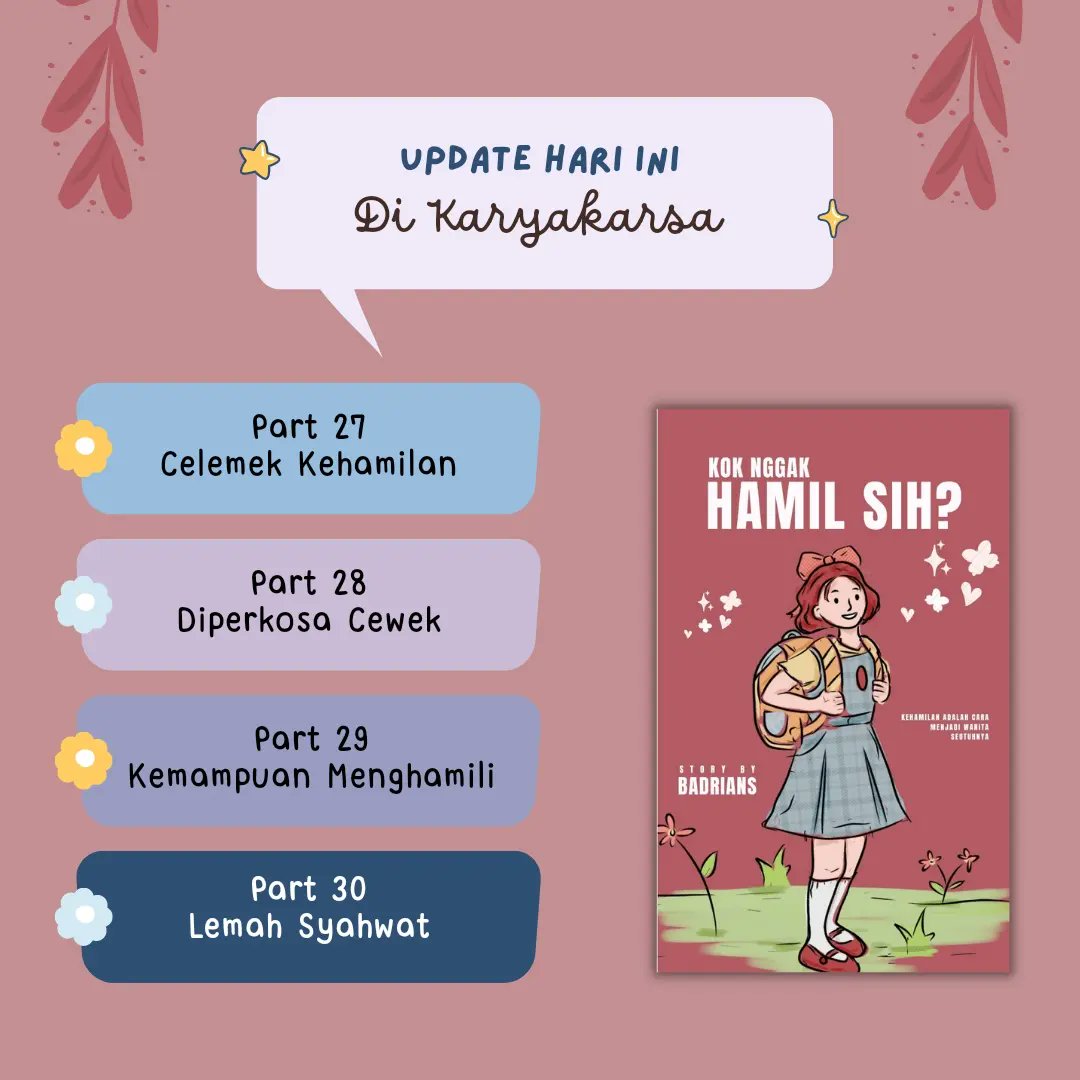 Badrians_ay's tweet photo. Kok Nggak Hamil Sih? nggak terasa udah 30 Bab yes di Karyakarsa. Bisa langsung dicek aja! Mampir dan beri dukunganmu! Untuk link akun bisa klik di bio. https://t.co/3FFbgrneLl