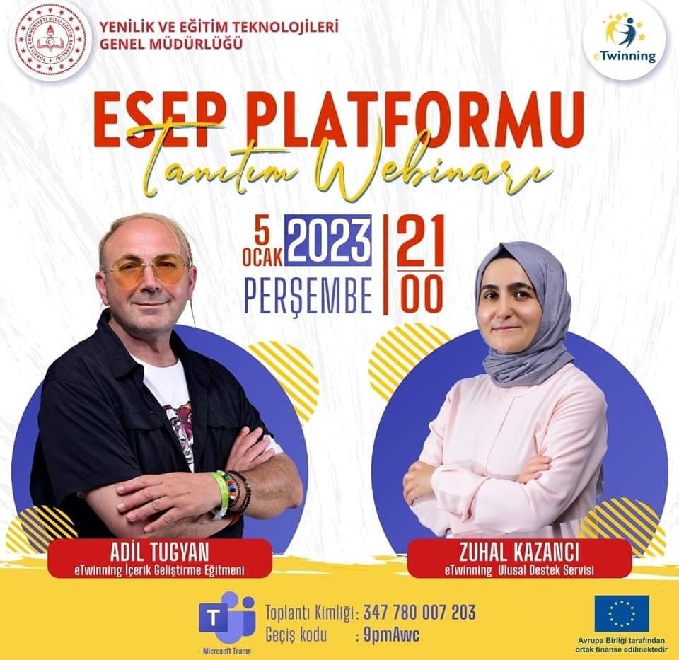 caycumailcemem's tweet photo. 📣2023  eTwinning Mesleki Gelişim  ESEP Platformu Tanıtım Webinarı

🎙️ Adil TUĞYAN - eTwinning İçerik Geliştirme Eğitmeni

🎙️ Zühal KAZANCI - eTwinning Ulusal Destek Servisi

🗓️ 5 Ocak 2023, Perşembe
⏲️ 21.00

Microsoft Teams
Toplantı Kimliği: 347 780 007 203
Geçiş Kodu: 9pmAwc https://t.co/tMhh3RYl1T