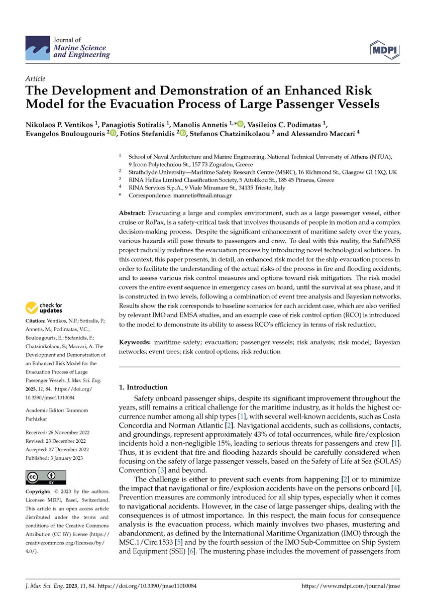 mrg_ntua's tweet image. What are the risks involved in the evacuation process, how can they be mitigated and in what extend?
Check out our latest journal paper in a #JMSE special issue regarding the development of an enhanced #riskmodel for the #evacuation process of large passenger vessels.