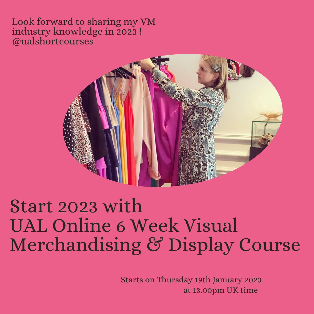 Excited to share my VM industry experience with this years <a href="/UALShortCourses/">Short Courses at University of the Arts London</a> students 🌟
The first online course starts on Thursday 19th Jan at 13.00pm UK time. This 6 week Visual Merchandising &amp; Display Course is a fantastic introduction into our industry. 
 #ualshortcourses