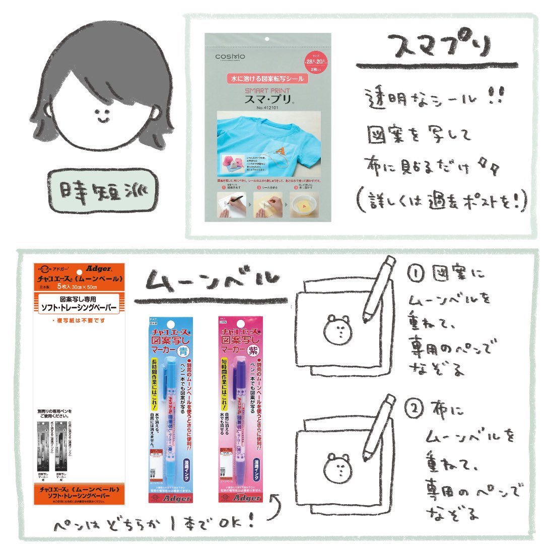 2/2 ペンの色は布の色によって変えると見やすくなります👀太さも図案によって変えると◎ 