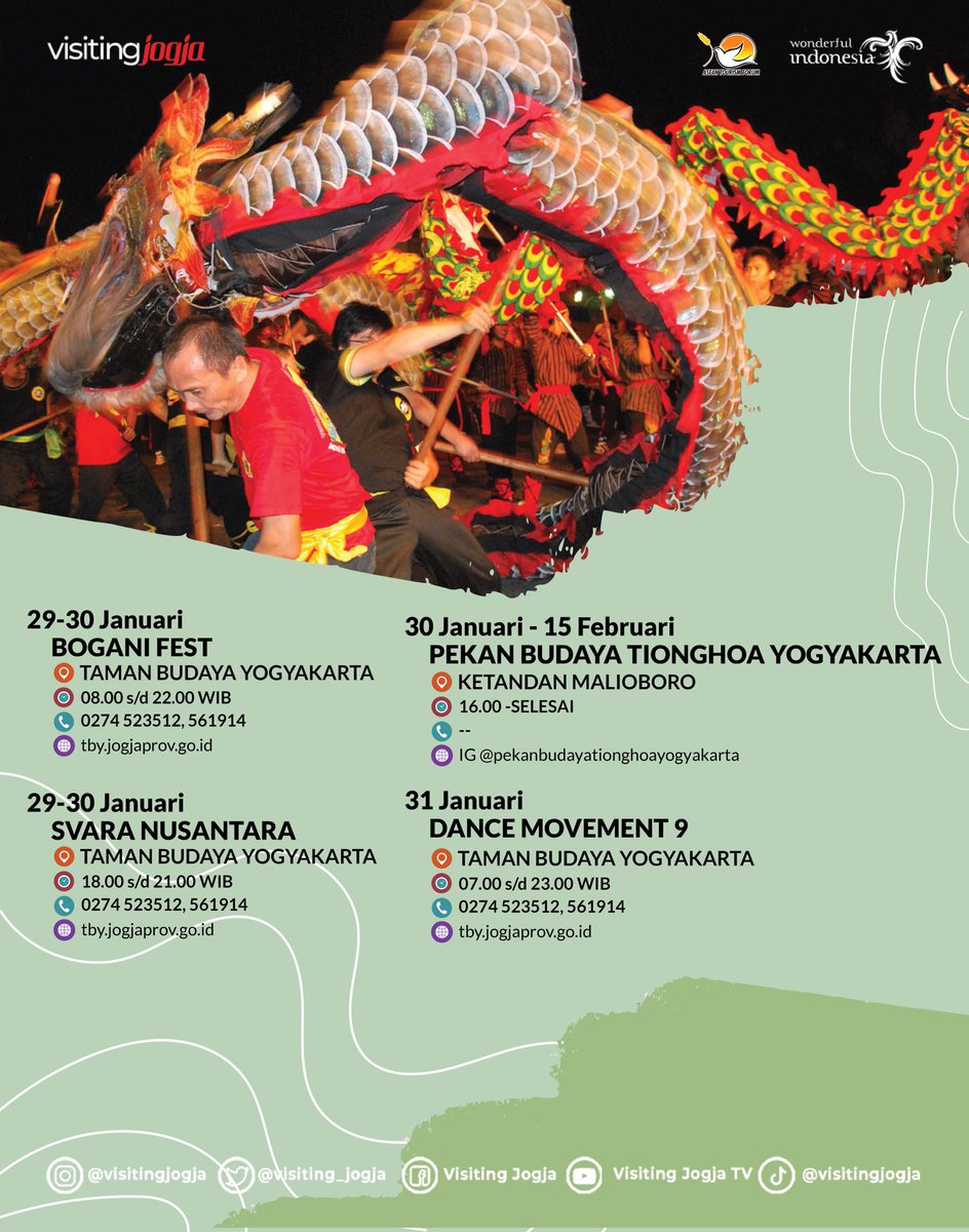visiting_jogja's tweet photo. #SobatVisitingJogja! Jan wupak yaa udah 2023, Mimin comeback dengan Calendar of Event edisi Januari. Nih dikepoin yaaa, tinggal swipe~~
*Plz kasih luv buat graphic designern-nya dong💓💓💓
#visitingjogja #coediy #calendarofevent #coejanuari #eventjogja #jogjaistimewa https://t.co/q4xsTV5oL6