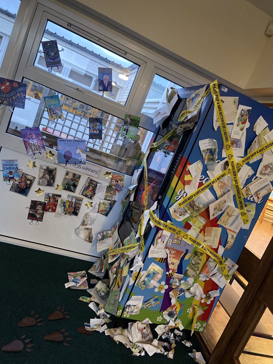 Welcome back! We are looking forward to a new term and can’t wait to see you all!
Something strange happened last night….our vending machine has been vandalised and all the books have ran away! 👹 📚 
#writingstimulus #whatshappened #crimescene