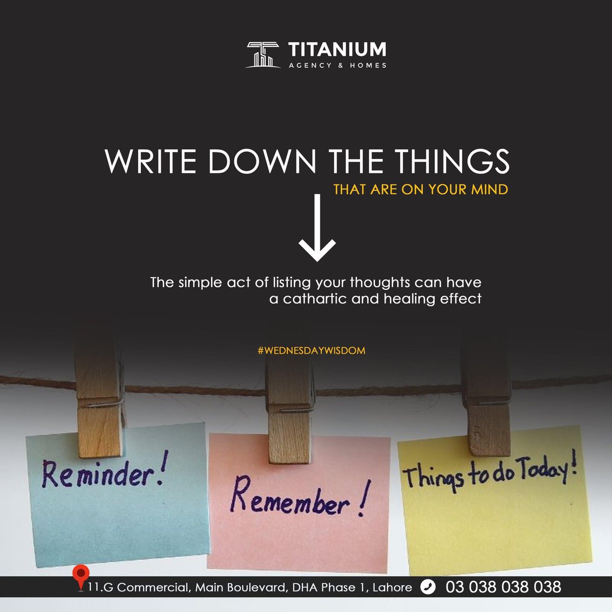 titanium_agency's tweet photo. Wisdom Quote....

Write down the things that are on your mind. The simple act of listing your thoughts can have a cathartic and healing effect.

#WednesdayWisdom 
#titaniumagencyhomes https://t.co/5Ghwpb9Xye