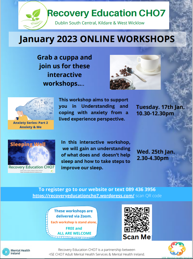 WGRC_D12's tweet photo. If you're interested in learning more about anxiety  &amp; about supporting ourselves to sleep well, try one of the below free interactive online workshops.
1.Register here https://t.co/L597bNM83h 
2.Text 089 436 3956 with which workshop you would like to attend. https://t.co/9N6pbB7cIS
