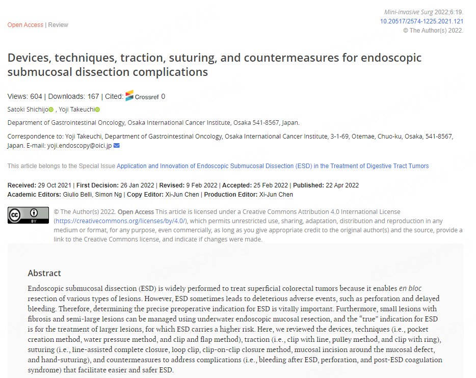 🔔Hot article: Devices, techniques, traction, suturing, and countermeasures for endoscopic submucosal dissection complications 🥰Link：misjournal.net/article/view/4… @LizMontgomeryMD @KMonkemuller @shaimaa_elkholy