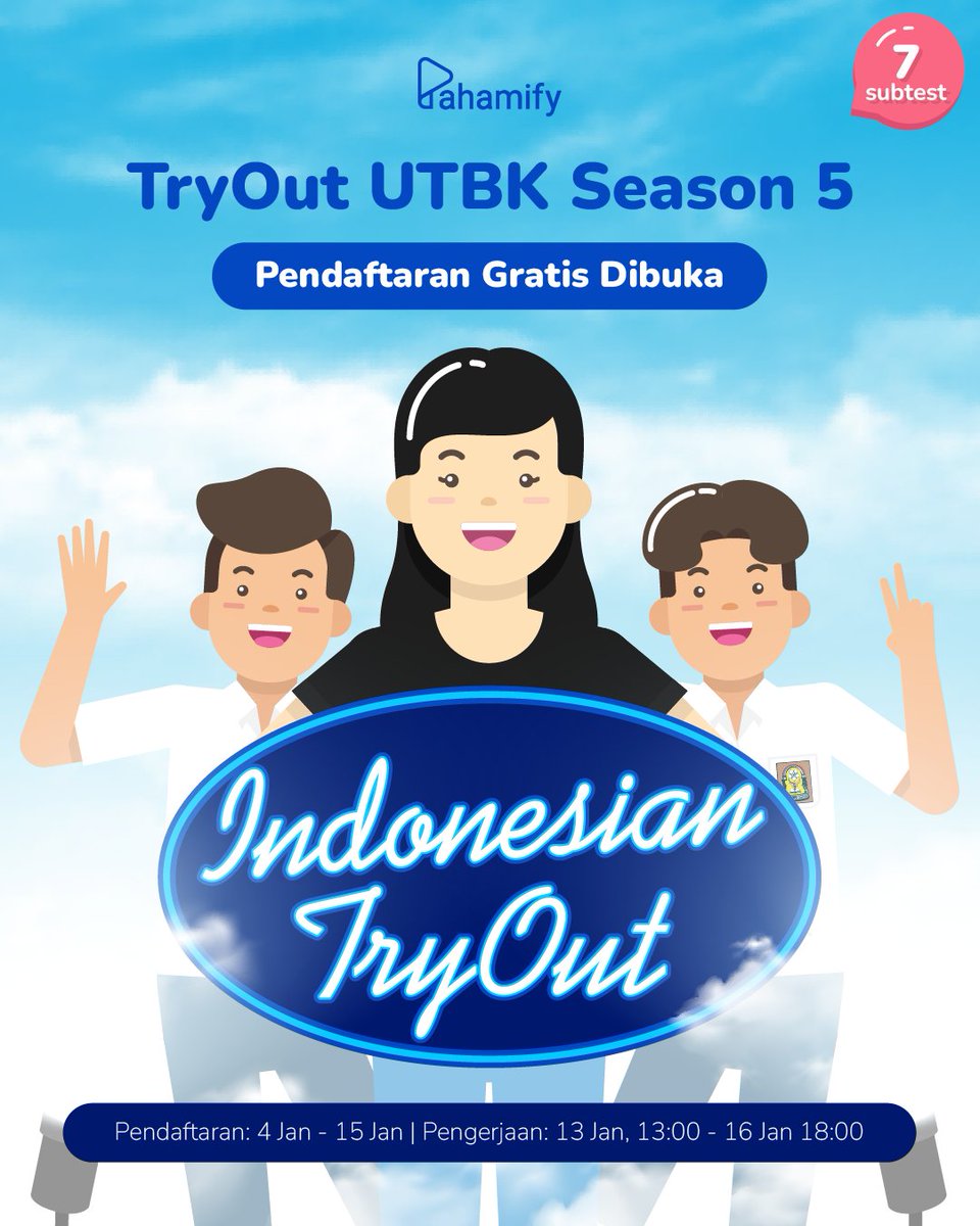 🎤Pendaftaran TO UTBK 2023 #5 GRATIS Format Terbaru Dibuka!🎤 📆 Pendaftaran: 4–15 Jan 2023 📝 Pengerjaan: 13–16 Jan 2023 TO Pahamify sudah PALING UPDATE mengikuti framework dan kisi-kisi terbaru dari Kemdikbud isi 7 SUBTES🥇 Cek thread ini untuk cara daftar TO GRATIS🔥⬇️